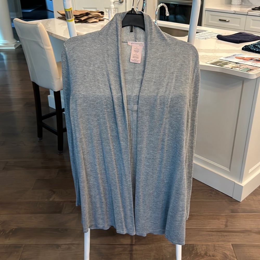Lightweight grey cardigan.